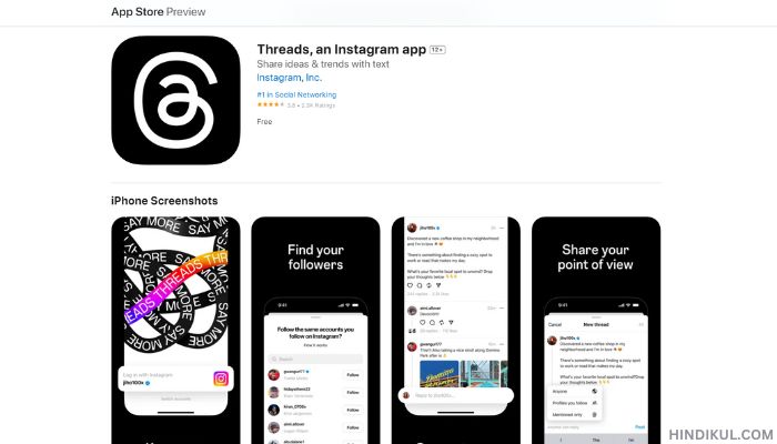 Instagram Threads App On Apple App Store