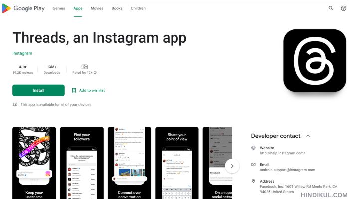 Instagram Threads App On Google Play Store